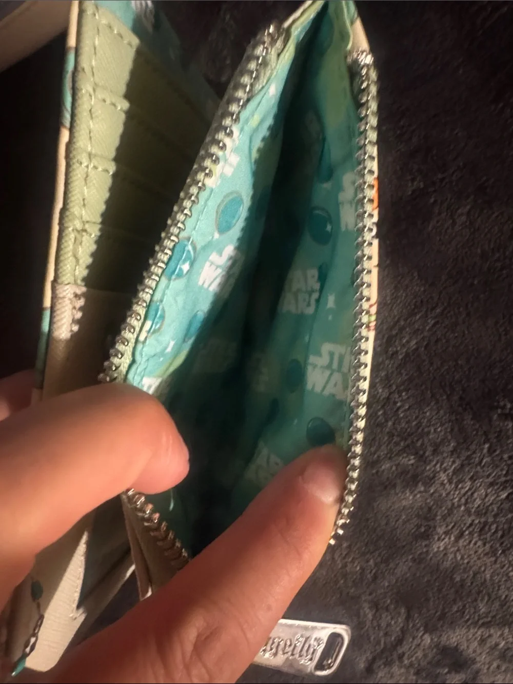 Loungefly Yellow Baby Yoda Macaron Zip Wallet with Mint Accents